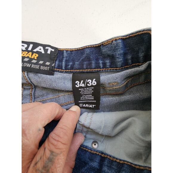 Ariat Rebar M4 Mid Rise Boot Jeans Mens 34x36* Blue Workwear Bootcut Stretch - Picture 7 of 12